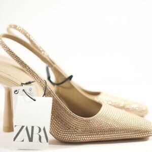 Zara Natural Rhinestone Slingback Heels